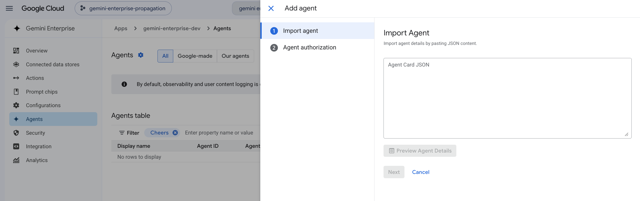 Gemini Enterprise Agent JSON Spec Thumbnail